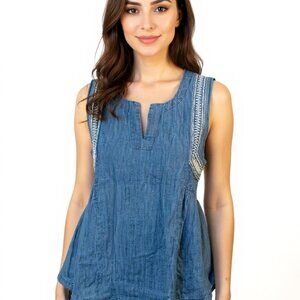 (F-154) alya blouse womens short sleeves size‎ M blue color 100 % cotton